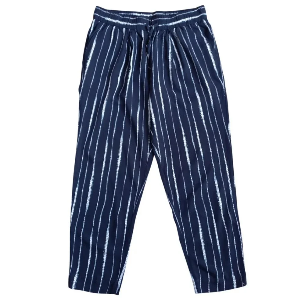 Banana Republic Petite Blue & White Striped Linen Blend Pull-On Pants - Size S